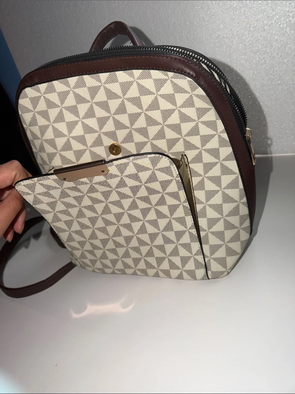 Beige Geometric Crossbody Bag - Unbranded